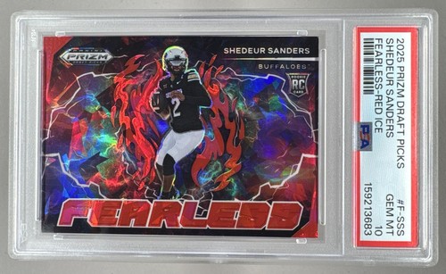 3683 Shedeur Sanders 2025 Panini Prizm Draft Picks Red Ice Fearless RC PSA 10