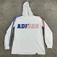 Adidas Hoodie Boys Large White Blue Red Long Sleeve Lightweight Casual