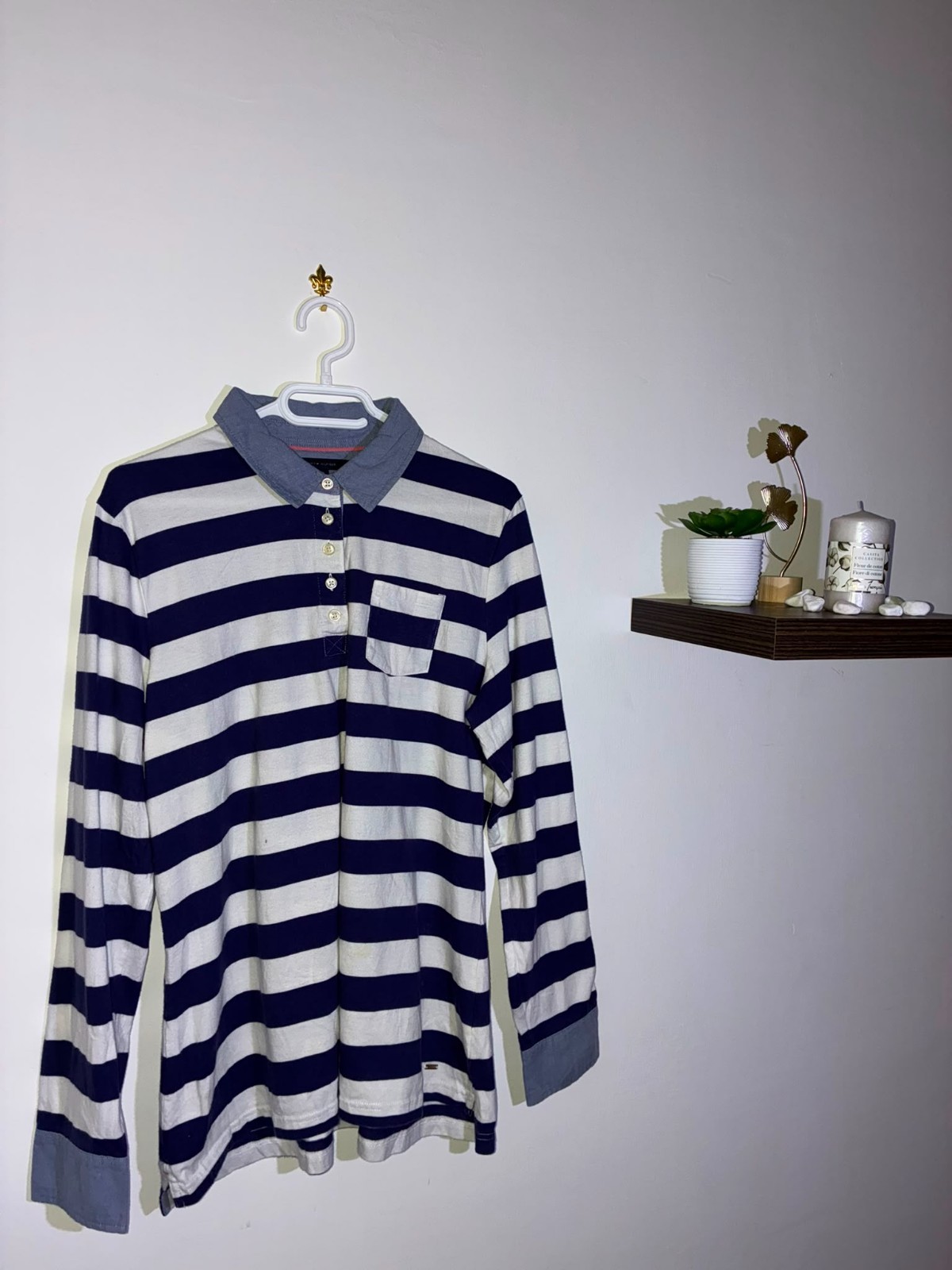 Polo Tommy Hilfiger a maniche lunghe a righe blu e bianche - Taglia XL