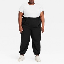 Women's Cinch Hem Woven Cargo Pants JoyLab Black Size XXL