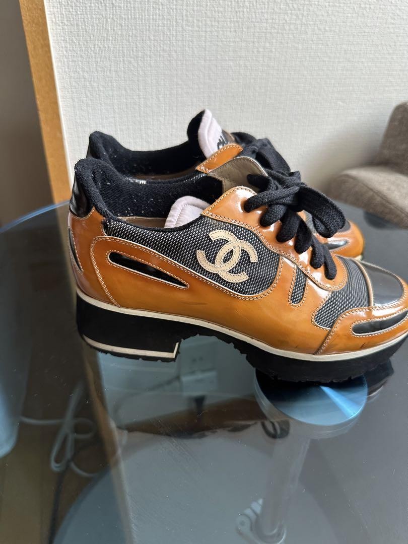 CHANEL COCO MARK Logo Sneaker Shoes Women Size 36 Orange Genuine