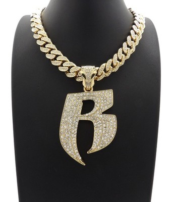 RUFF RYDERS PENDANT 20'' GOLD CUBAN LINK CHAIN NECKLACE HIP HOP RAPPER DMX ICED