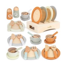 Wooden Play Dishes and Plates for Kids Kitchen Set 27 PCS Wooden MX110
