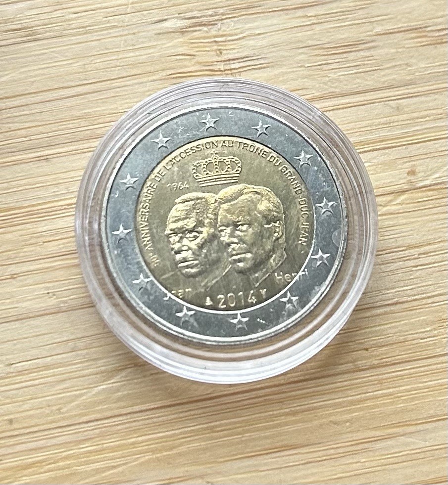 Pièce 2 euros commémorative Luxembourg 2014 Anniversaire accession Grand du Jean