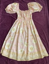 Spell and the Gypsy Sloan Soiree Dress Peach Floral Puff Sleeves Women’s Size M