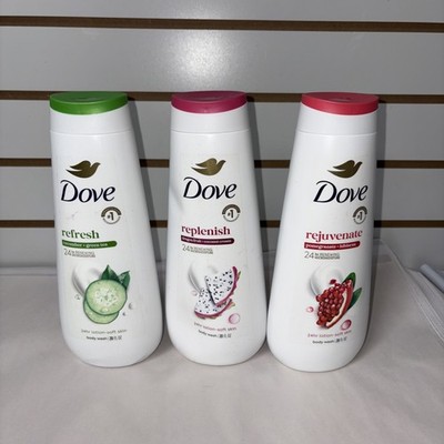 3 PACK Dove - Cucumber/Green Tea,Pomegranate/Hibiscus,Dragonfruit/Coco Body Wash