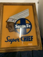 Santa Fe Super chief Etched Glass Mirror Vintage Framed Indian Head Railroad