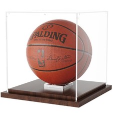 Clear Acrylic Basketball Display Case Box Wood Base Autographed Ball Holder