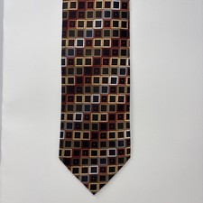 Roberto Villini Collezione Silk Brown Gold Geometric Silk Neck Tie Necktie