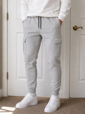 Hype Men's Gray Utility Cargo Jogger Sweatpants Casual Streetwear NWT