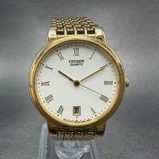 Citizen Watch Men 33mm White Dial Gold Tone Date 5510-S19546 New Battery VTG