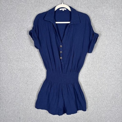 Z Supply Gauze Romper Small Cotton Smocked Waist Button Front Oversized Vacation