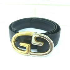GUCCI Black Silver Gold Tone Leather Belt with G Logo Approx. 55-65cm