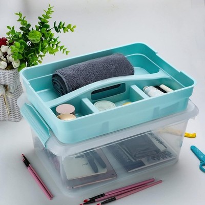 Stack & Carry Box, Clear Plastic Storage Container Stackable Home Utility