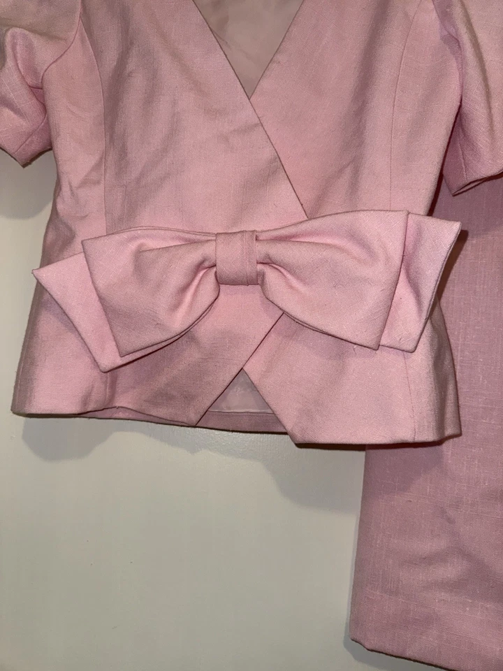 De Colección Raúl Blanco Rosa Lino Forrado Falda Conjunto Lazo Frontal Glinda Girly Talla 8 Foto 3 de 4