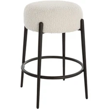 Uttermost 23783 Arles 26 inch White Faux Shearling and Satin Black Counter Stool