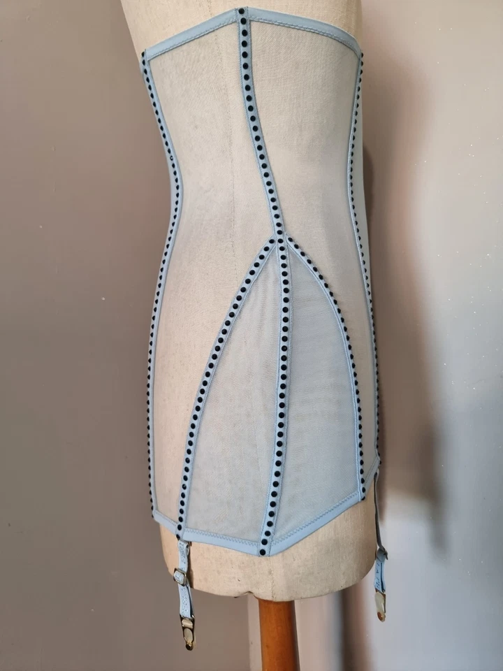 LA PERLA MADE IN ITALY SERRE TAILLE PORTE JARRETELLE GAINE BLEU STRASS LUXE NEW - Photo 3/4