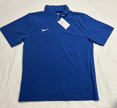 NEW Nike Coaches 1/4 Zip Hooded Short Sleeve Jacket Blue White