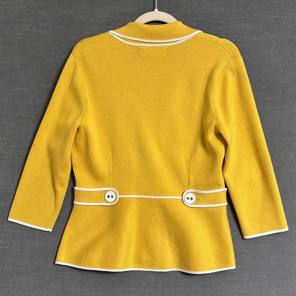 Jones NY Suéter Blazer Mediano Amarillo Blanco Tejido Chaqueta Cárdigan Carrera Colorido Foto 4 de 4