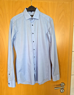Eterna Herren Klassisches Hemd Slim Fit blau uni Langarm Kragenweite 38