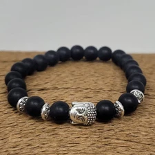 Black Buddha Bead Bracelet Meditation Yoga Stretch Unisex Inner Peace Gift