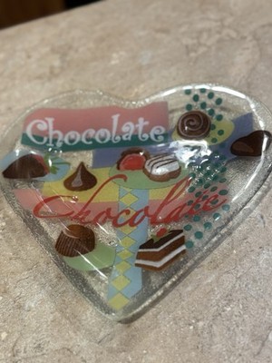 Handmade Chocolate Glass Heart Plate Artisan Fused Glass Candy Dish