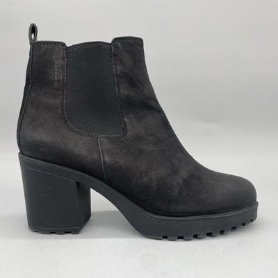 Vagabond Womens 39/ 8 Grace Chelsea Boots Black Leather Chunky Heels Lug Booties
