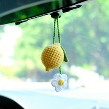 Crochet Lemon/Peach/Daisy Car Mirror Hanging Accessory, Cute Fruit Charm Decor