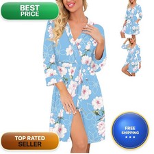 PrinStory Womens Robe Lightweight Short Knit Bathrobe Soft Ladies Sleepwear