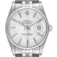 Rolex Datejust 36 Steel White Gold Linen Dial Vintage Mens Watch 16014