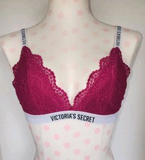 Victorias Secret Purple Lace Logo Straps Wireless Bralette V Cut- Sz M- NWOT