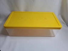 Vintage Wilson Mfg Wil-Hold Plastic Sewing Storage Box Clear w/ Yellow Lid Retro