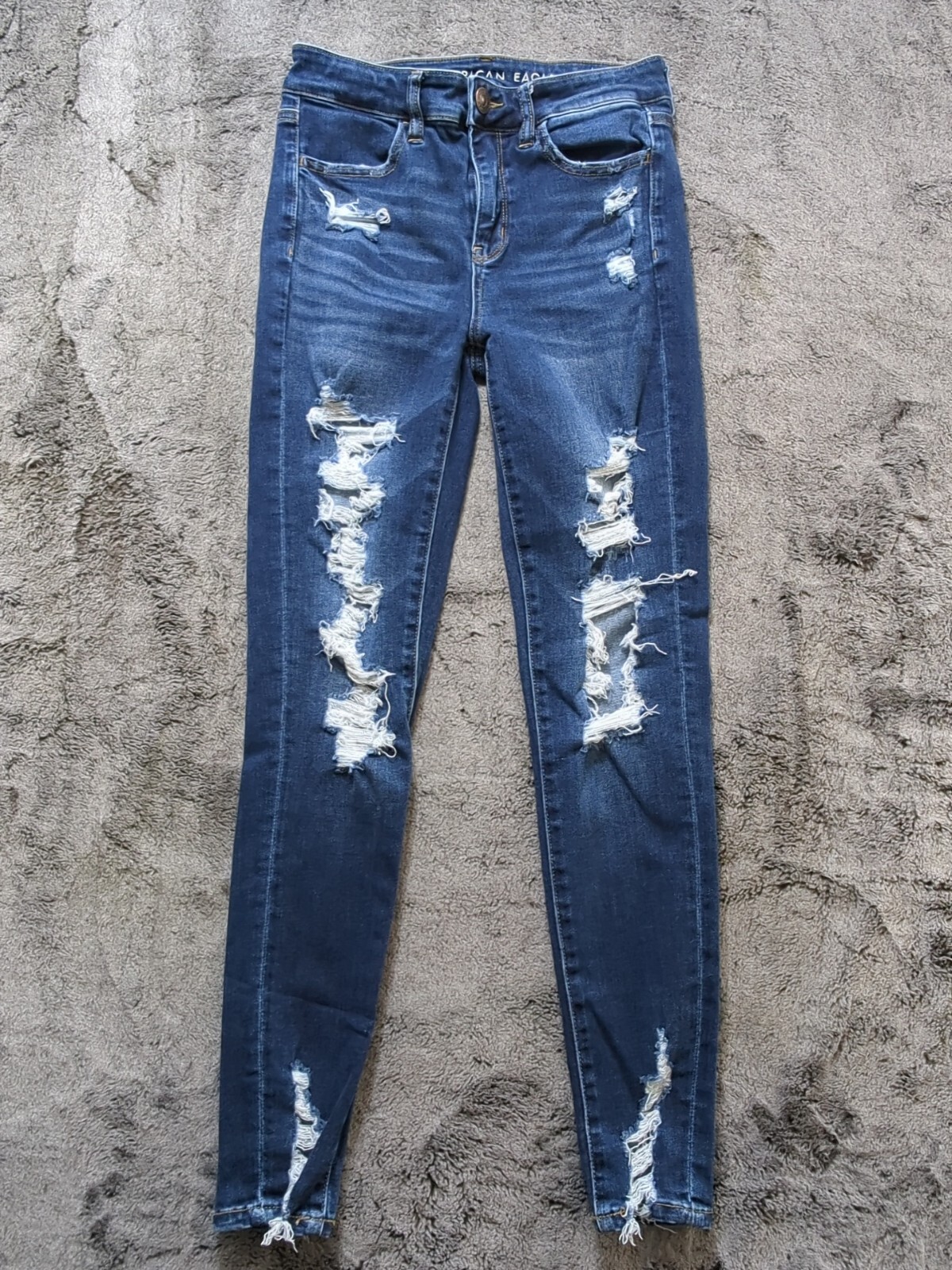 American Eagle Next Level Stretch Hi Rise Jegging Womens Sz 4 Dark Wash Distress
