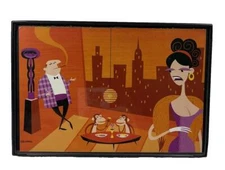 Shag Framed Postcard Josh Agle MCM Dining Monkeys Beehive Brunette City Scape