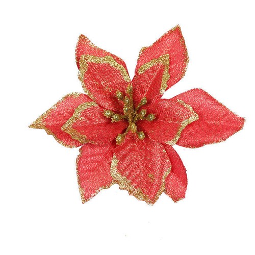 10X Large Poinsettia Glitter Flower Christmas Tree Hanging Party Xmas