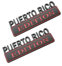 2pcs Puerto RICO Edition Decals Car Sticker 3D Raised Letters Emblem Black Red