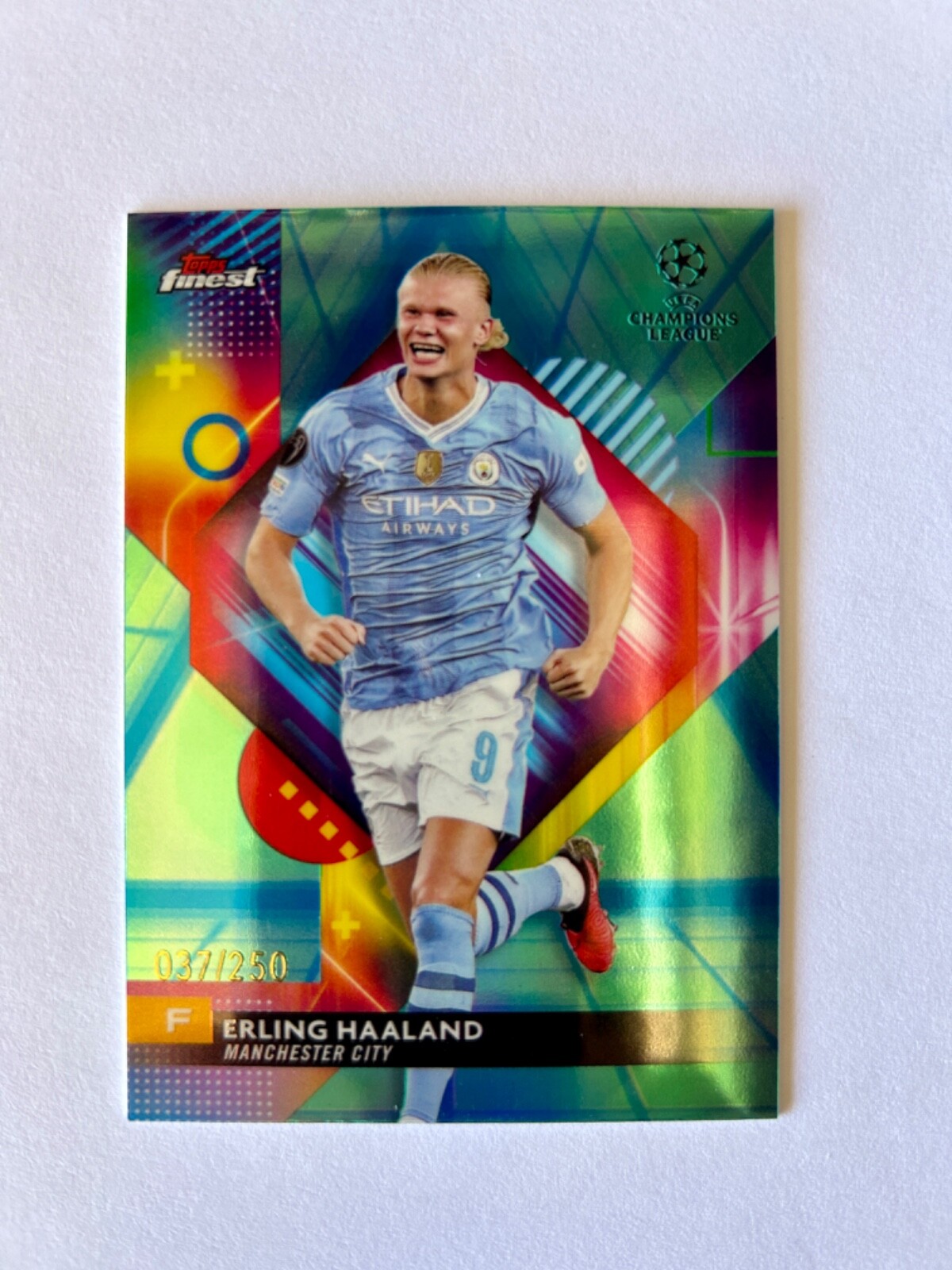 2023-24 Topps Finest Erling Haaland Aqua Blue Refractor SP #037/250 Card #121