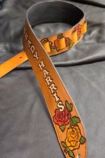 Guitar strap leather tooled all hand made in USA Roses 3" new colored