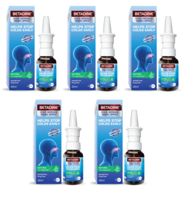 5 x Betadine Cold Defence Nasal Spray (20ml) Help Stop Colds Early Free Shipping