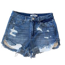 Refuge Jean Shorts Womens 2 Destroyed Denim Stretch Blue Frayed