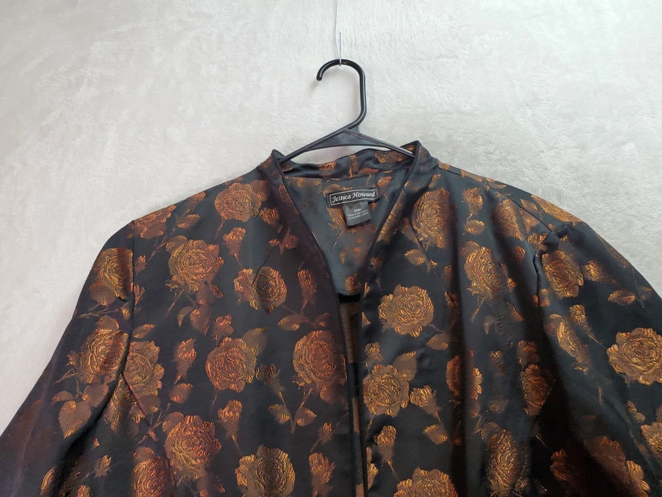 Женская куртка Jessica Howard Blazer 20 Вт черное золото цветочный узор длинный рукав открытый перед - Изображение 4 из 4