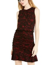 A104 Michael Michael Kors Red Currant Glam Floral Lace Shirred Dress M