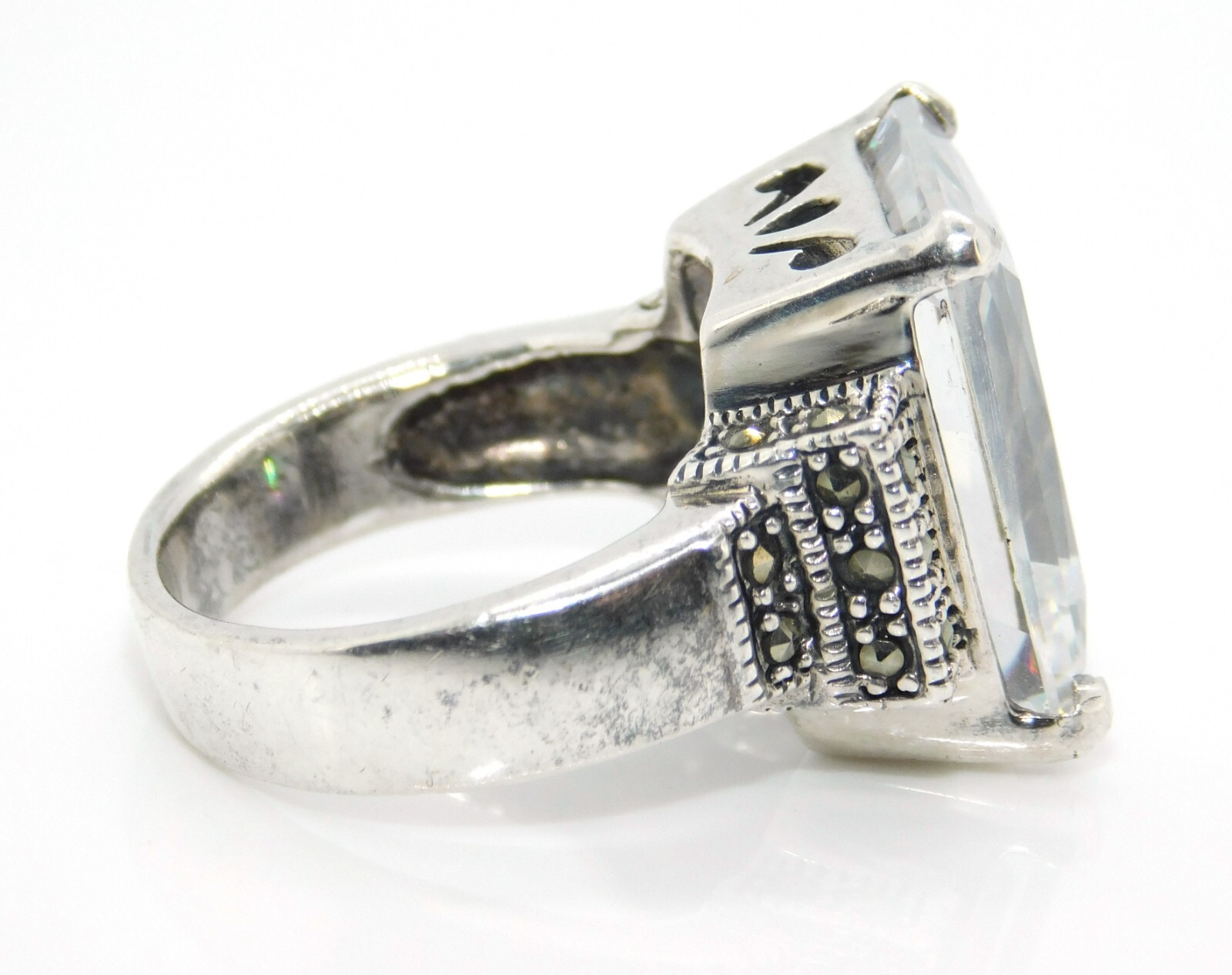 Fancy 925 Sterling Silver Clear Rectangular Stone… - image 4