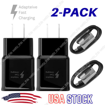 2PACK Fast Adaptive Charger + Type C USB Cable For Samsung Galaxy S10 S22 S21 S9