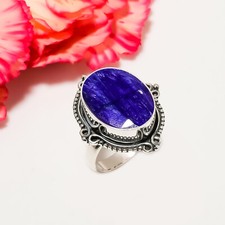 Natural Blue Sapphire Gemstone 925 Sterling Silver Ring Oxidize Jewelry Gift.