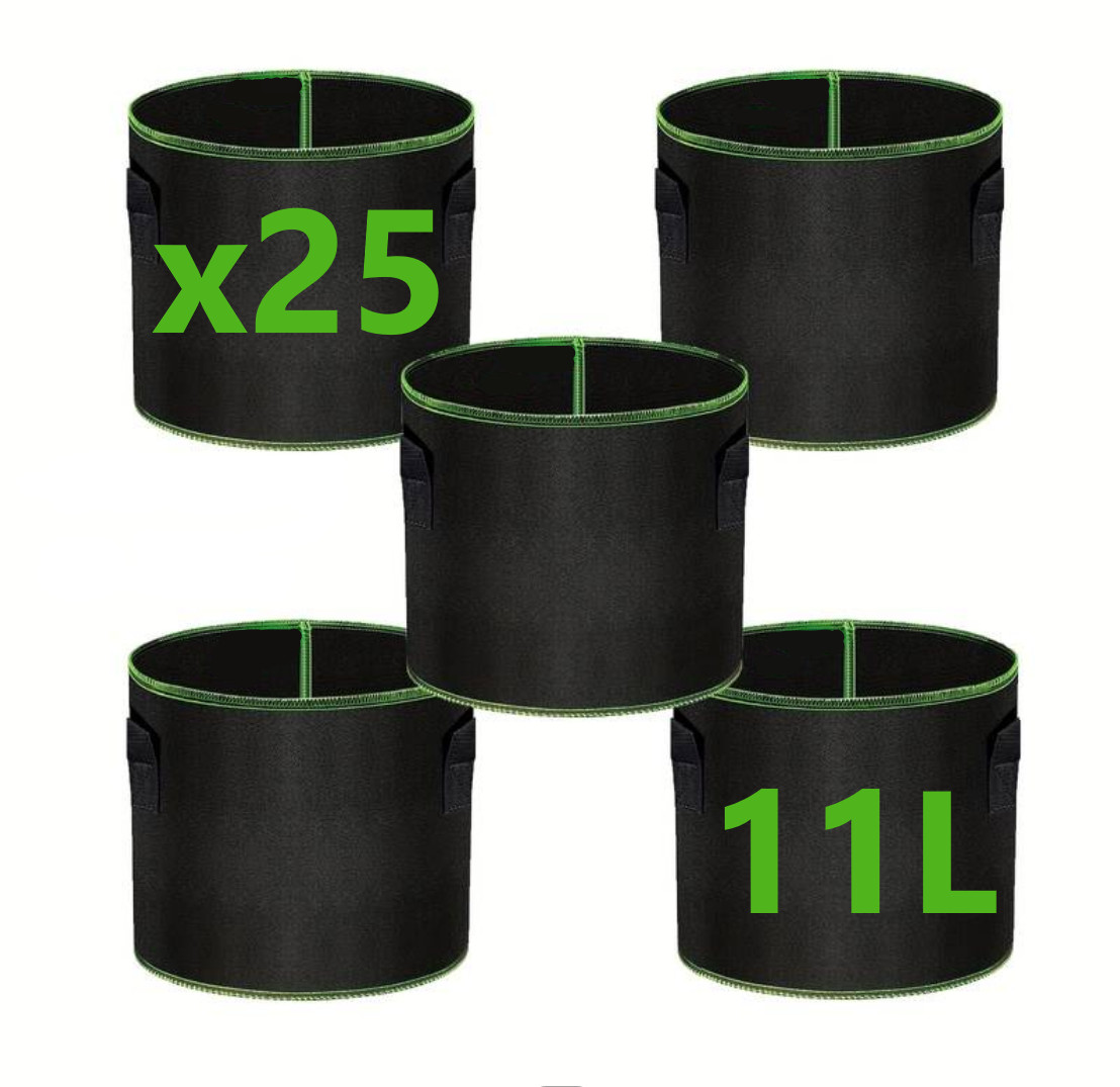 Lot de 25 sacs de culture 11L en feutre noir pour potager et fleurs