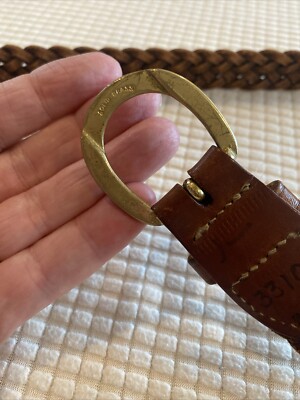 Brighton Tan Genuine Leather Woven Weaved Chunky Belt Size Small Brighton Womens Tan Woven Brown Leather Brass Buckle Belt  main image 4