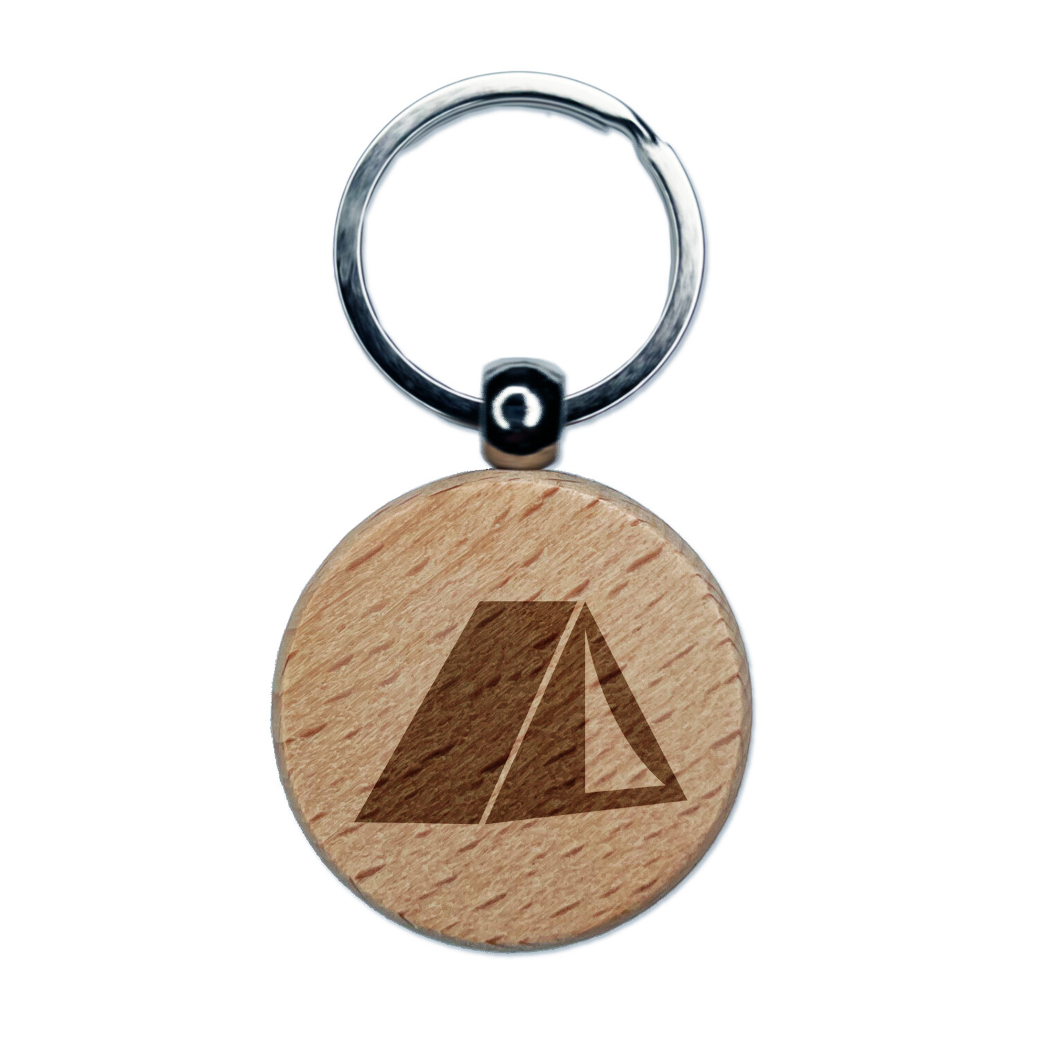 Tent Camping Engraved Wood Round Keychain Tag Charm