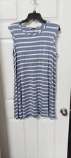 FOREVER ROSE Couture Woman’s T-shirt Blue White Striped Dress Size XL Pullover 