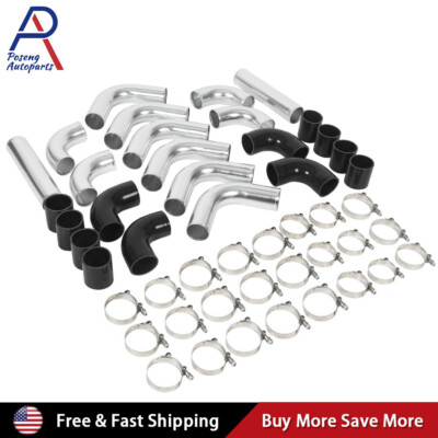 Universal 3'' Aluminum Turbo Intercooler Pipe Tube Kit w/ Silicone Hose + Clamps
